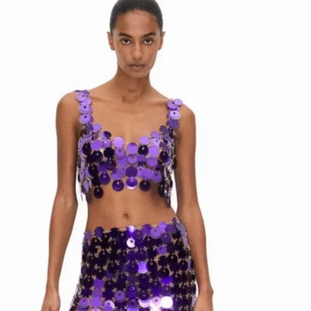 NWT H&M x Paco Rabanne Purple Sequin Crop Top XXL